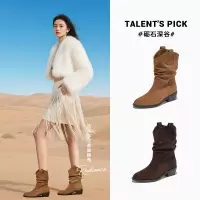 复古尖头西部牛仔靴秋冬新款英伦风休闲百搭短靴美拉德靴子女