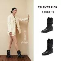 新款英伦风马丁靴女秋冬切尔西靴洋气短靴休闲堆堆靴棕色靴子