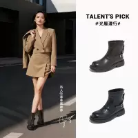 真皮复古马丁靴女冬季新款厚底切尔西靴女百搭靴子瘦瘦短靴女