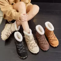 真皮雪地靴女冬季新款加绒保暖绑带短靴休闲百搭厚底马丁靴女