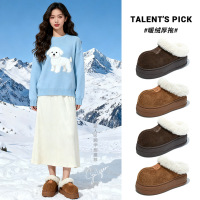 头层牛皮发泡底卡皮巴拉雪地靴女冬季新款保暖棉鞋复古靴子女