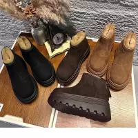 真兔毛雪地靴女冬季新款厚底绒面瘦瘦靴女休闲靴子女加绒女靴