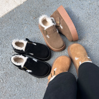 真皮加绒雪地靴女冬季新款厚底增高百搭棉鞋复古休闲小白鞋女