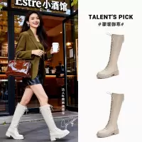 真皮骑士靴冬季新款高筒休闲长筒靴女英伦风粗跟加绒保暖靴子