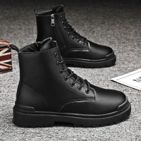 冬季新款时尚马丁靴男士高帮工装靴英伦风百搭耐磨皮革男鞋