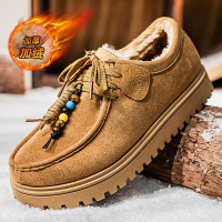 冬季新款棉鞋男士休闲低帮厚底时尚潮流雪地靴绒面保暖男鞋子