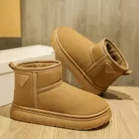 情侣款雪地靴男士低筒皮面时尚休闲棉鞋加绒加厚防滑男鞋冬季棉靴