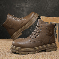 新款马丁靴男士高帮英伦皮面复古工装靴子秋冬季男鞋Men Boot