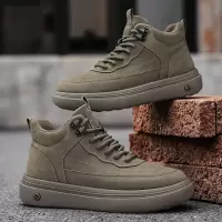 男士马丁靴秋冬皮面休闲百搭工装男鞋高帮厚底增高青年潮鞋子
