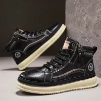 男靴子秋冬季新款皮面复古潮鞋拉链便捷百搭马丁靴高帮厚底增高鞋