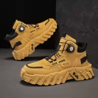 男鞋冬季新款高帮圆头马丁靴皮革拼接时尚英伦风百搭工装运动男靴