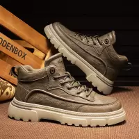 男鞋秋冬新款复古工装短靴男士时尚高帮休闲鞋舒适轻便厚底马丁靴
