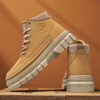 男鞋秋季新款皮面高帮圆头马丁靴时尚英伦风休闲百搭工装运动男靴