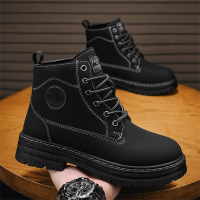 秋冬季新款纯色高帮厚底马丁靴日常休闲百搭户外工装机车男靴