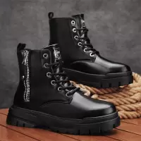 经典黑色马丁靴中筒皮靴男士拉链百搭户外工装靴子秋冬季增高男鞋