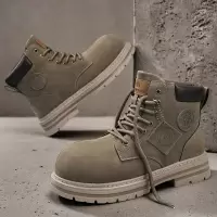 绒面大头靴子秋冬季新款男士马丁靴厚底增高系带复古工装男鞋卡其