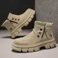 马丁靴男士高帮英伦皮面复古工装靴子秋冬季套脚拉链厚底增高男鞋