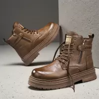 马丁靴男款高帮英伦复古工装皮靴拉链休闲百搭秋冬季厚底增高男鞋