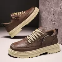 马丁鞋男士低帮英伦复古工装皮鞋休闲秋冬季套脚拉链厚底增高男鞋