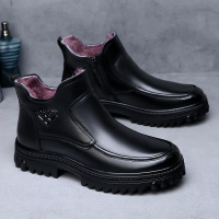 冬季棉鞋男头层牛皮厚底短靴男士羊皮毛一体加厚棉鞋男款真皮靴子