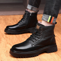 头层牛皮马丁靴男款冬季羊毛一体加厚靴子男士厚底防滑保暖雪地靴