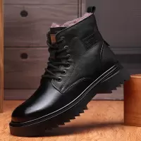 靴子男冬季头层牛皮马丁靴男款羊毛一体外穿工装靴男士加绒棉鞋