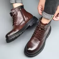 马丁靴男士潮款冬季外穿头层牛皮工装靴男式防滑厚底加绒保暖男鞋