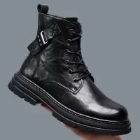 马丁靴男真皮手抓纹冬季英伦风厚底工装靴复古潮高帮加绒保暖靴子