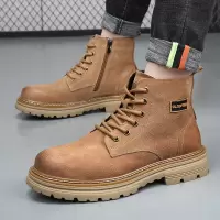 马丁靴男真皮英伦风短靴秋冬新款潮流工装靴男士高帮加绒保暖皮靴