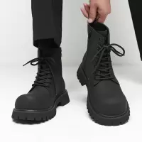 冬季新款高筒加绒保暖马丁靴英伦休闲侧拉链厚底增高潮流工装皮靴
