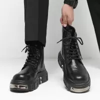 厚底马丁靴男士拉链高帮机车男靴英伦增高短靴新款朋克中筒靴