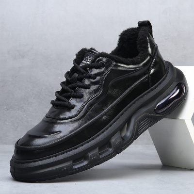 新款男鞋秋冬季潮鞋厚底增高百搭真皮运动加绒保暖休闲老爹鞋男士