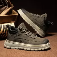 透气超纤工装板鞋中帮厚底休闲马丁靴子男士秋冬冷粘品质男鞋增高