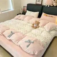 ins少女心蝴蝶结牛奶绒四件套冬季珊瑚绒被套毛绒床单法兰绒床品