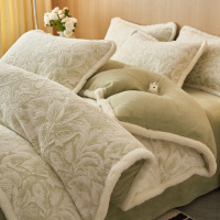 冬季花牛奶绒四件套加厚珊瑚绒被套南通加绒床上用品法兰绒床单
