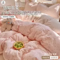 秋冬季新款全棉双层纱华夫格绒床上四件套牛奶绒双面绒被套三件套