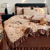 花边冬季保暖双面绒床单床笠加厚绒套件