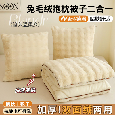 兔毛绒抱枕被子两用新款加厚车用毯子办公室午睡小被子可收纳