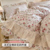 韩式小碎花全棉床上四件套公主风花边被套亲肤舒适纯棉学生三件套