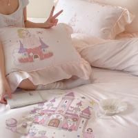 梦幻童话风儿童床品120s长绒棉磨毛四件套秋冬少女风花边三件套