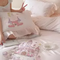 梦幻童话风儿童床品120s长绒棉磨毛四件套秋冬少女风花边三件套