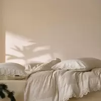 韩式轻盈柔软色织棉麻四件套吸湿床品微绒磨毛被套双重体感