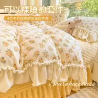 韩版少女心牛奶绒床盖床上四件套秋冬花边珊瑚绒被套保暖加厚床品
