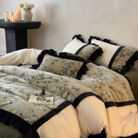 高端中古风刺绣牛奶绒四件套精致荷叶边绒被套加厚元旦乔迁床品