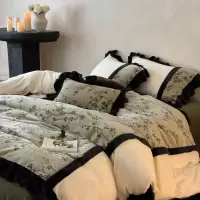 高端中古风刺绣牛奶绒四件套精致荷叶边绒被套加厚元旦乔迁床品