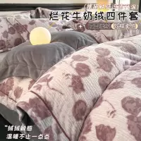 加厚牛奶绒烂花四件套双人保暖珊瑚绒冬季加绒被套被罩床单三件套