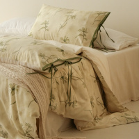 超柔透气禅意风棉麻四件套贴身轻柔被套知性女士床品绑带款枕套