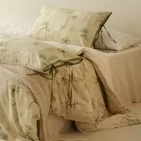 超柔透气禅意风棉麻四件套贴身轻柔被套知性女士床品绑带款枕套