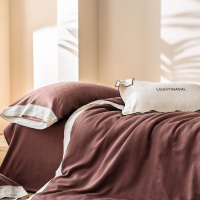 高端复古蕾丝边水洗棉麻四件套云感柔软四季通用被套美式卧室套件