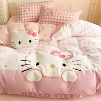 hellokitty牛奶绒四件套冬季珊瑚绒卡通凯蒂猫女孩床单被套三件套